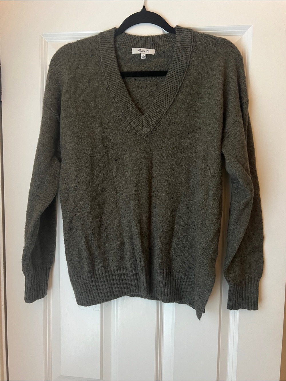Madewell Olive Green V-Neck Wool-Blend Sweater